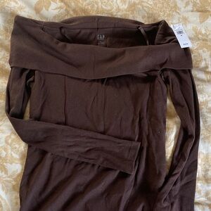 GAP Chocolate Off-Shoulder Long Sleeve Top